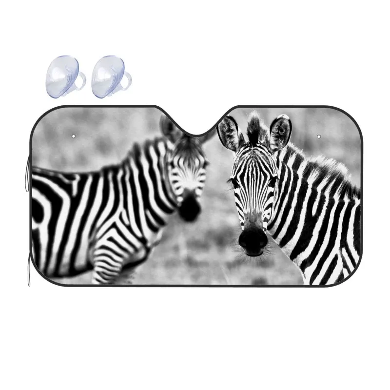 Wild Animals Funny Zebra Car Windshield Sunshade Block Sun Glare Durable Foldable Windscreen Covers for Auto Sedan Truck SUV