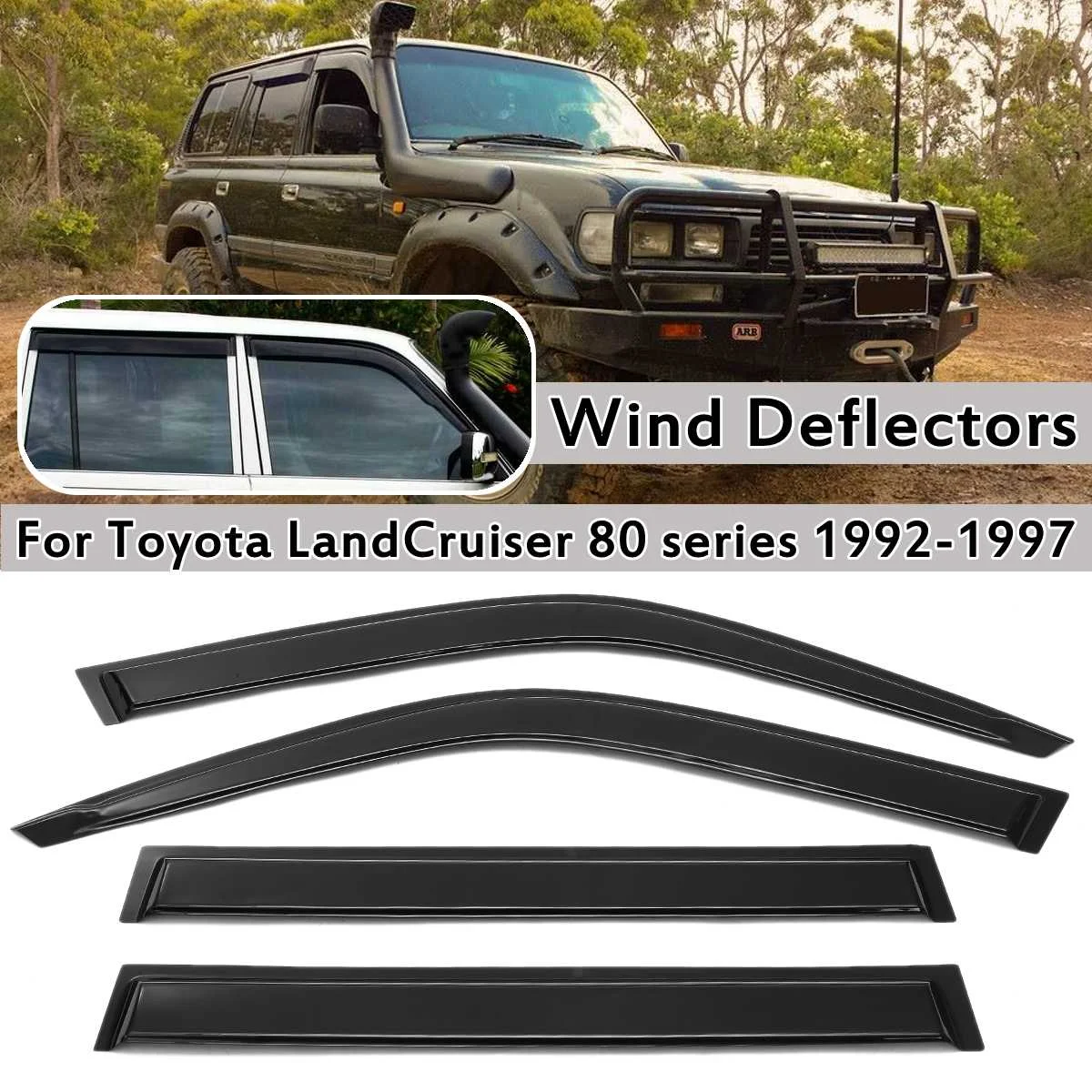 4PCS Front Car Window Wind Sun Rain Visor Deflectors Tinted Windows For Toyota Land Cruiser 80 Series 1992 1993 1994 1995-1997