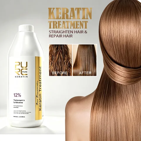 PURC Brazilian Keratin Treatment 1000ml, Professional Hair Straightening and Smoothing Product for Curly, Frizzy and Kinky Hair