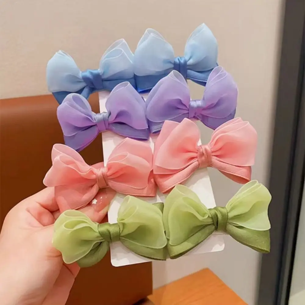 

2 PCS Fashion Jelly Yarn Bow Hairpins Bowknot Candy Color Duckbill Clip Headwear Girl