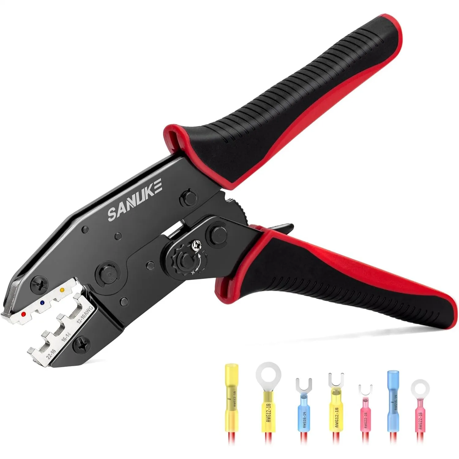 

Ratchet Crimping Tool for Heat Shrink Connectors AWG 22-10, Wire Terminal Crimper with Adjustable Force for Electrical Repairs