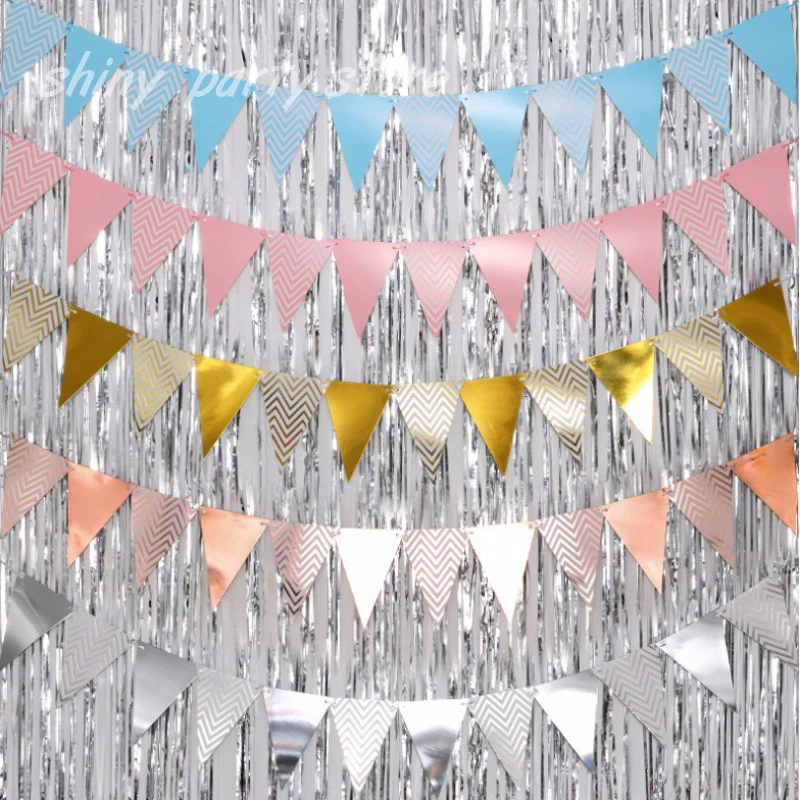 5m Rose Gold Triangle Flag Paper Letter Happy Birthday Party Layout Fishtail Flag For Wedding And Festival Room Decoration