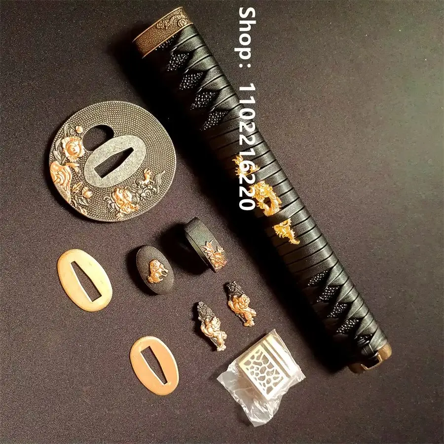 A Set Handle Tsuka Alloy Handguard Tsuba Guard Fuchi Kashira Menuki Brass Habaki Seppa For Japanese Samurai Katana Sword Fitting