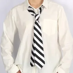 5CM Black White Striped Neckties For Men Formal Dress Neckwear Silk Imitation Narrow Neck Ties Women Shirts Casual Daily Cravate