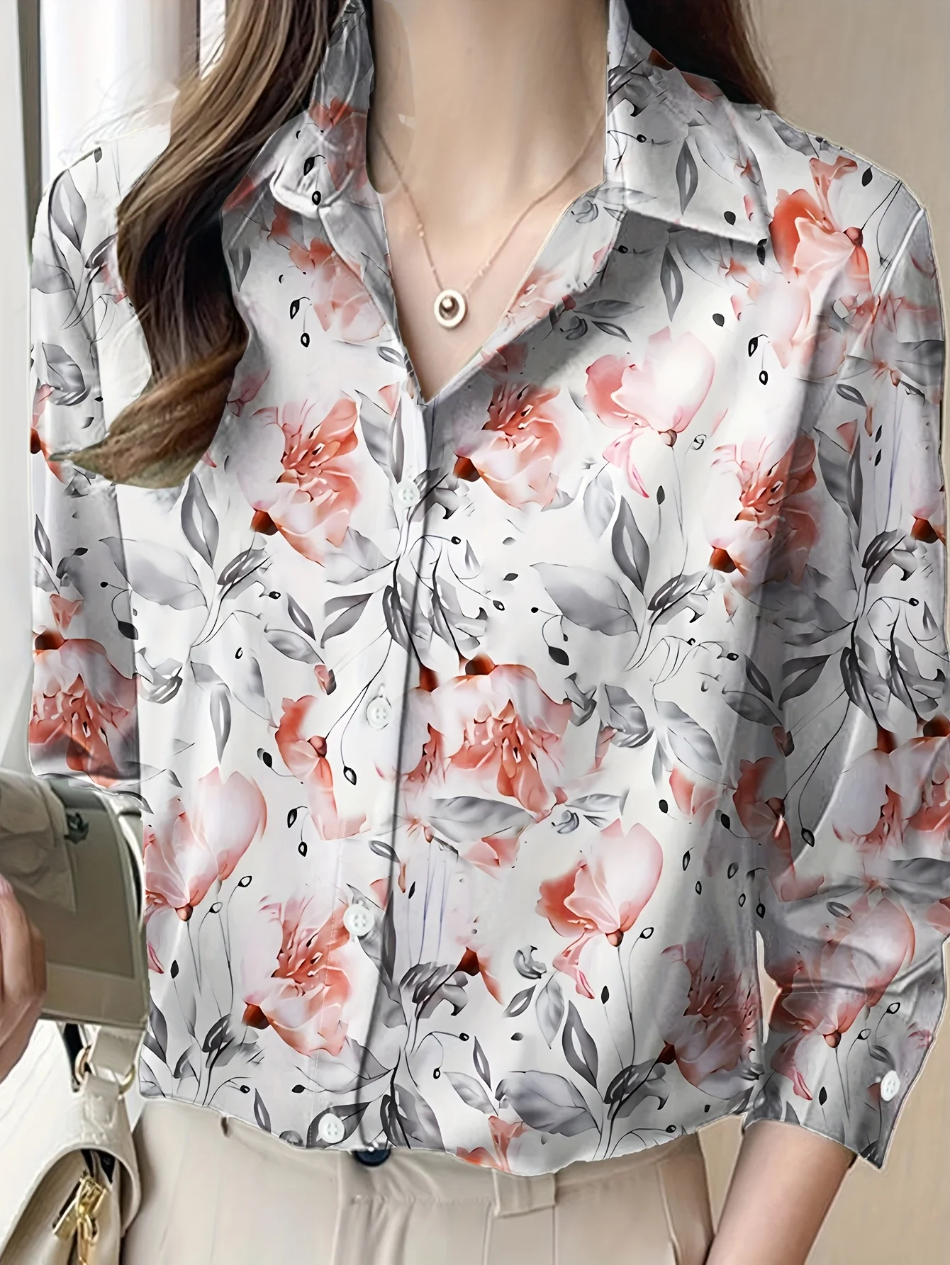 

Новинка 2023 года, женская блузка с длинным рукавом с цветочным принтом, модные топы, женские элегантные блузки, топы, женская офисная одежда для пригородных поездок