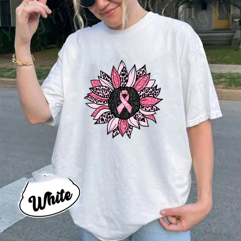 Sunflower Pattern Men Women Cotton T-shirt Casual Round Neck Tees Top Summer Cool Loose Sunshine Anti-cancer Pattern Design Tees