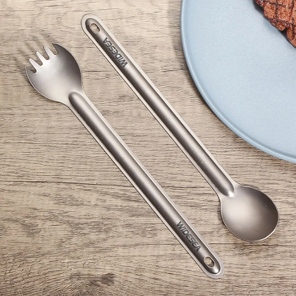 Widesea Camping Titanium Spork Spoon Outdoor Lightweight Fork Tableware Portable Picnic Hiking Travelling Ultralight Dinnerware