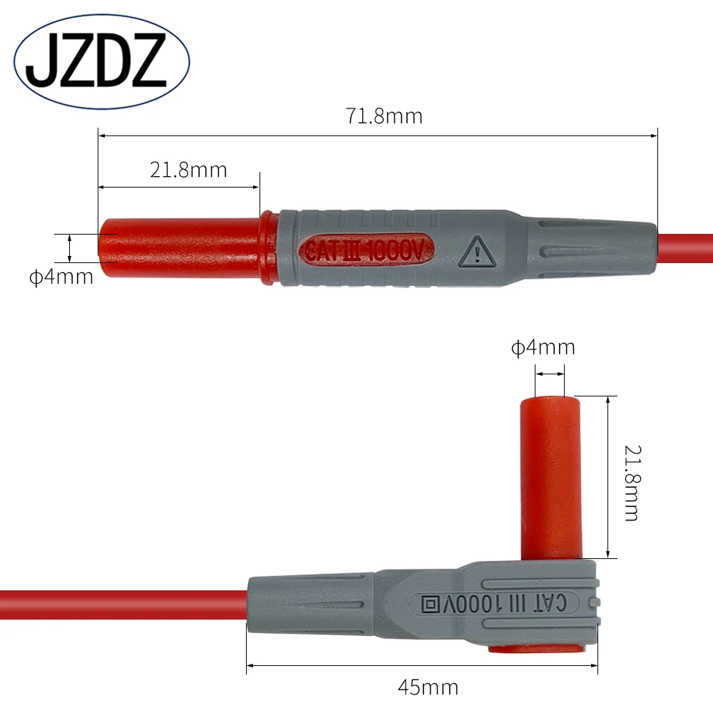 JZDZ 1 pair Multimeter Test Lead Safety Banana Plug 90 Degree To Straight  Multimeter Test Cable 100CM J.70041