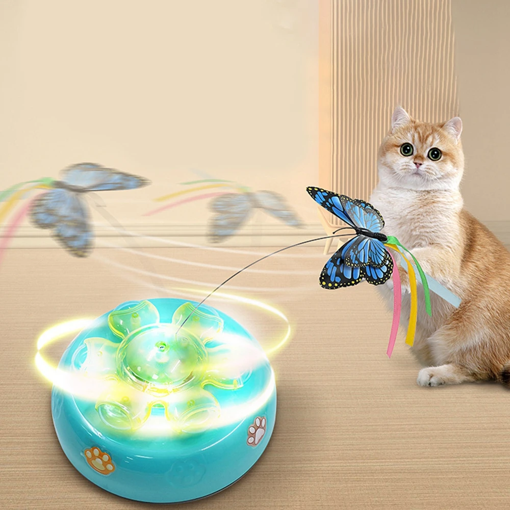 Interactive Cat Toy Butterfly Funny Electric Rotating Kitten Toy Cat Teaser with Light USB Charging for Indoor Cats Puppy