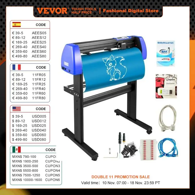 VEVOR 34 Inch Vinyl Cutter Machine With Floor Stand Vinly Sign Cutting Plotter Starter Kits Software Adjustable Force  Speed