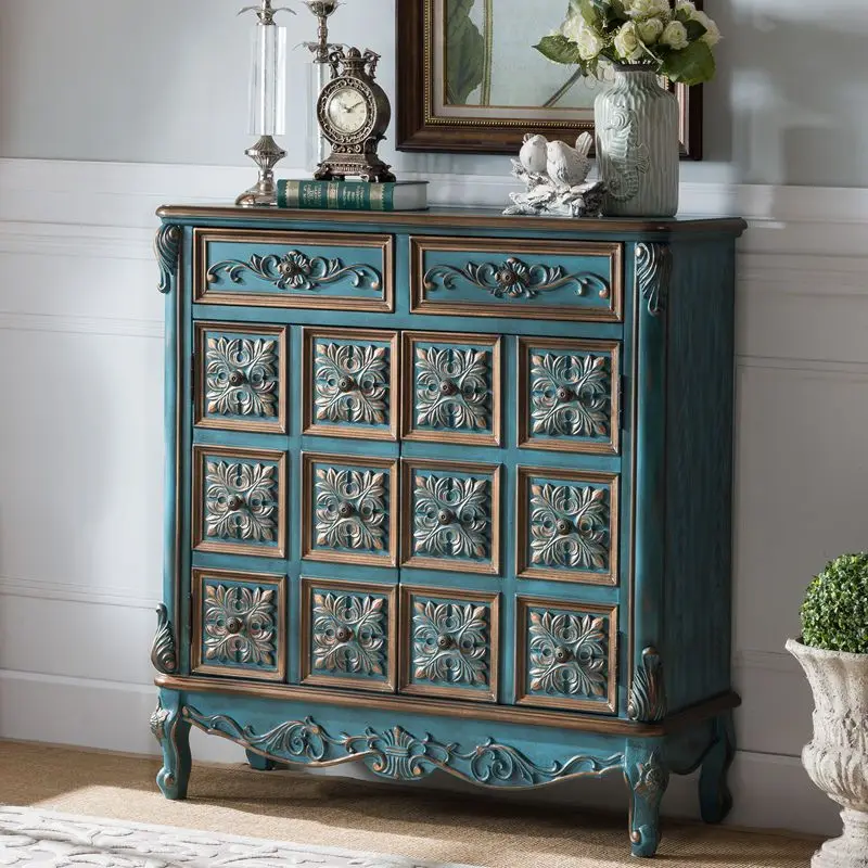 solid wood American-style entrance entrance cabinet, storage, retro painted balcony, two or three door cabinets