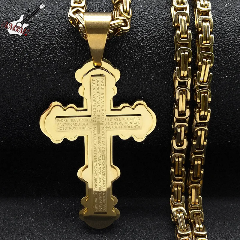 Christian Jesus Cross Bible Chain Necklace Stainless Steel Men's Hip Hop Biker Pendant Necklaces Jewelry colar N2334S06