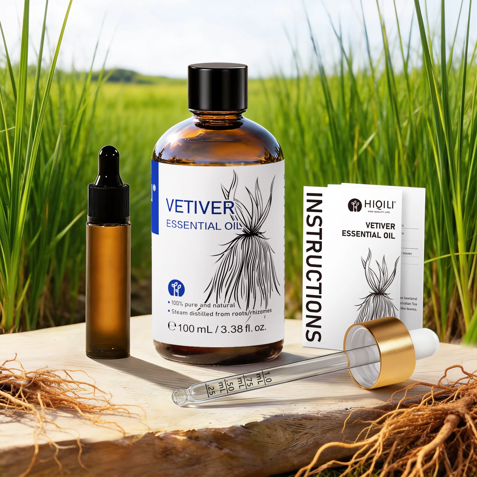Aceite esencial de vetiver natural HIQILI, 10/30/100ml, utilizado para fragancias de muebles, humidificadores/difusores, velas DIY de vetiver