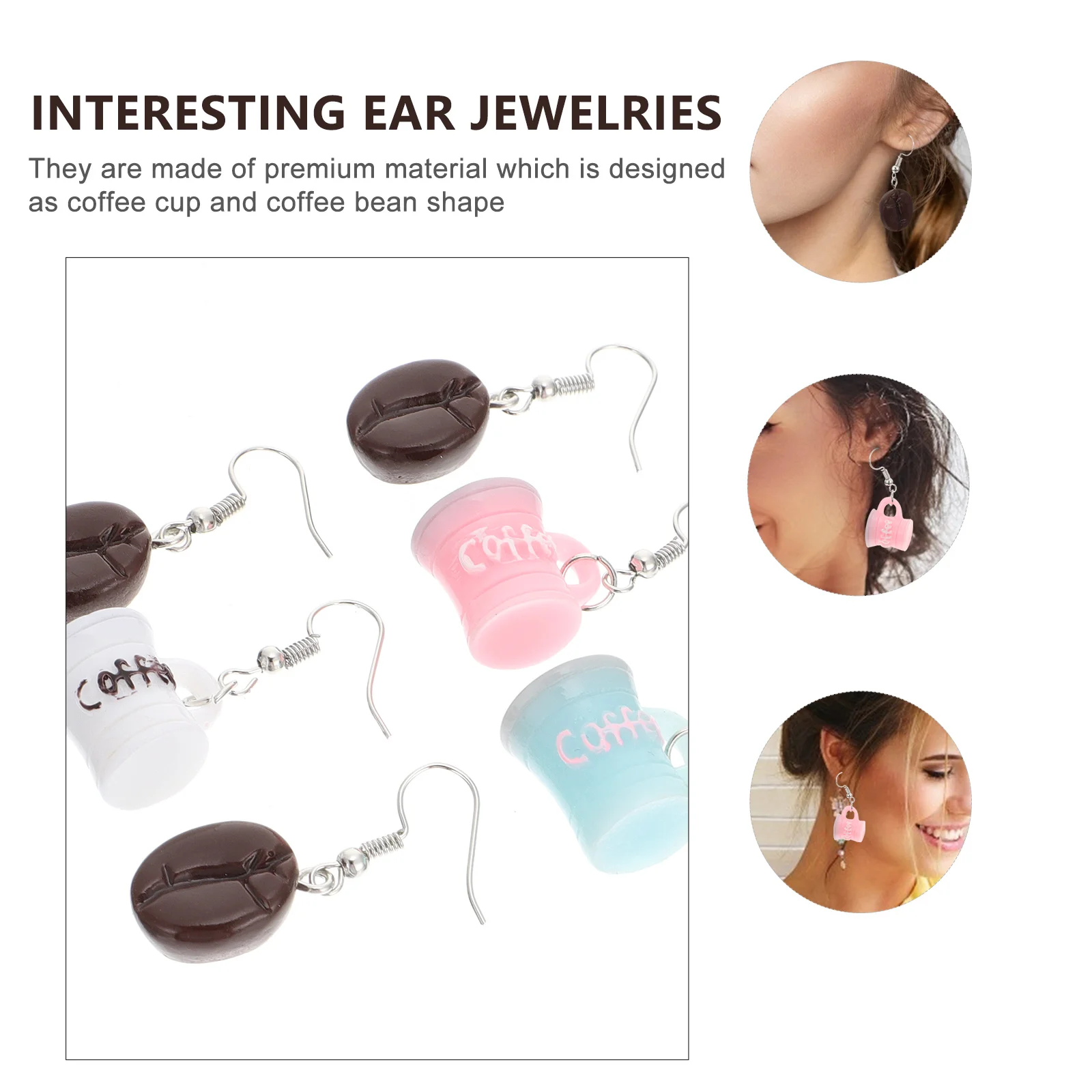 3 Pairs Coffee Cup Earrings Interesting Women Lovely Shape Creative Jewelries Symmetrical Decorative Cappuccino