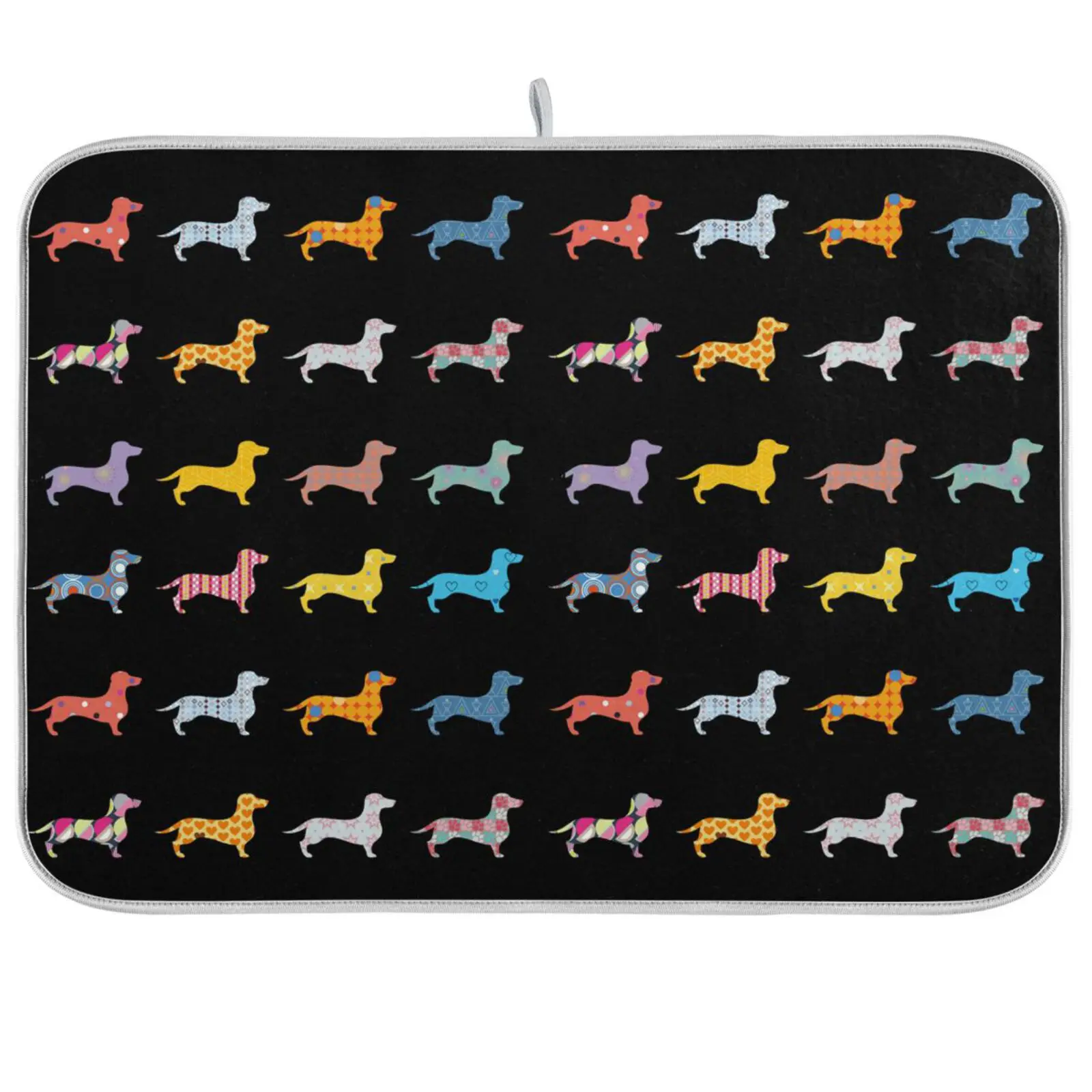 Black Dachshund Puppy Dog Dish Drying Mat For Kitchen Counter Non-slip Absorbent Heat Resistant Tableware Pad Dish Mat Placemat