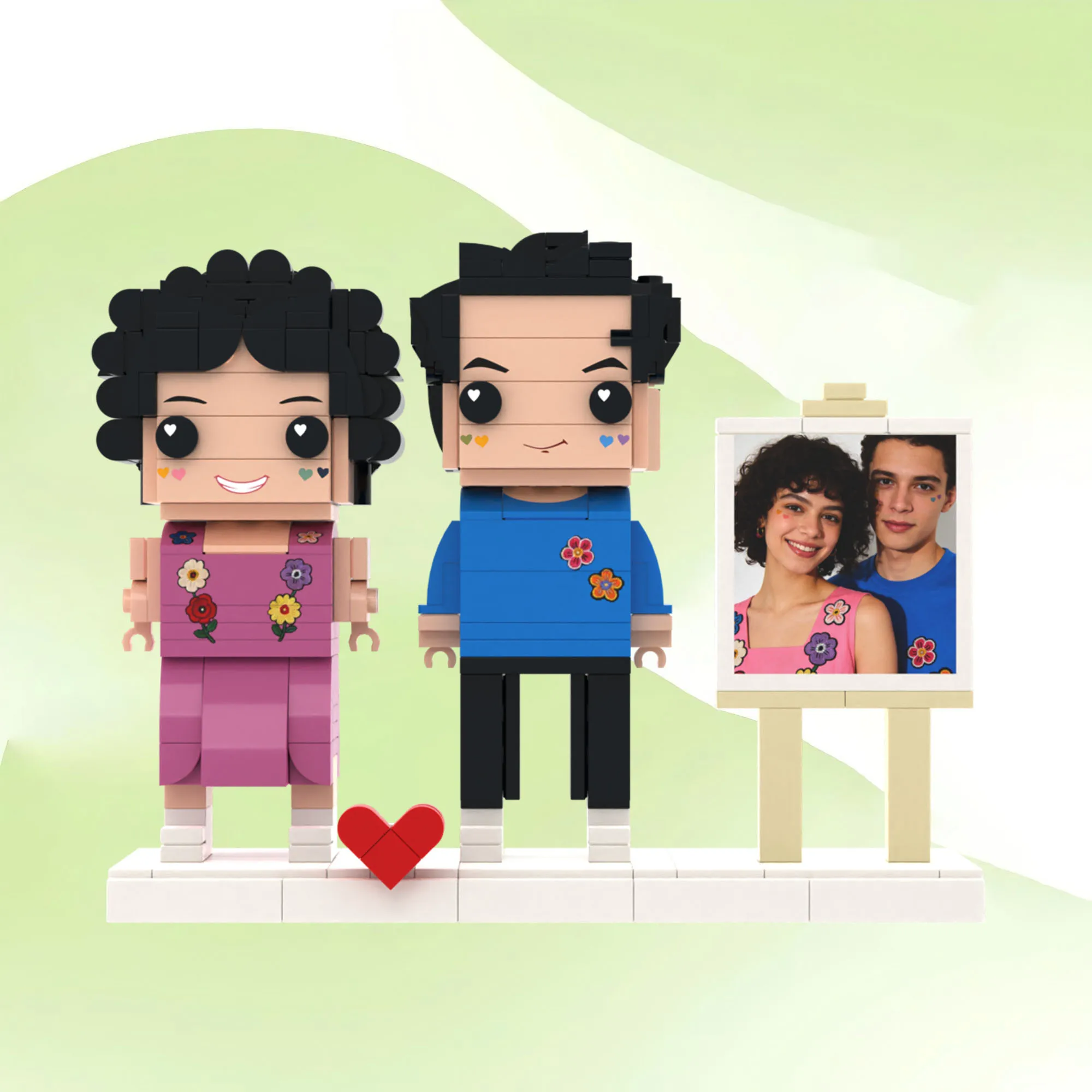 

My Custom Brickfigures Model with Romantic Couple Ornament Two People Granules Photo Building Blocks Full Customization