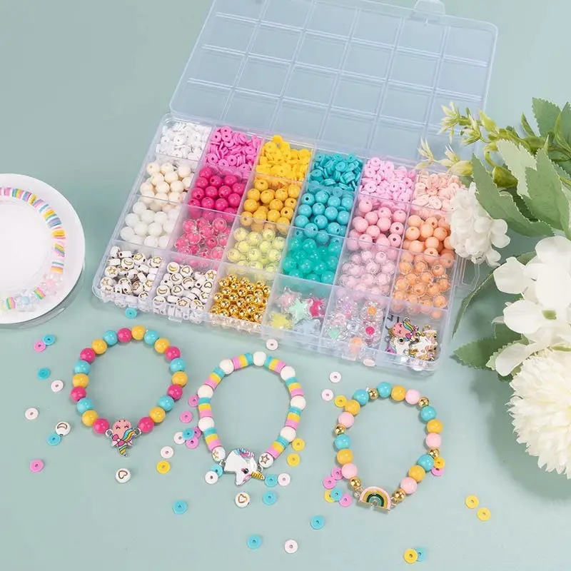 

Jewelry Making Kit with Charms 8mm Colorful Beads Star, Flower, & Pumpkin Shapes Rainbow Moon Beads for Creative Birthday Gift