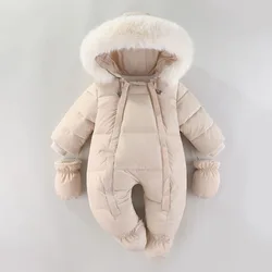 0-24M Newborn Baby Boy Girl Bodysuit Romper+Gloves Winter Thicken Velvet Hooded Children Outerwear One-piece Kid Clothes A1271