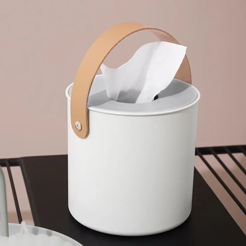 Portable Household Tissue Box Round Square Napkin Storage Box for Table Top of Tea Table Restaurant Modern Simplicity White