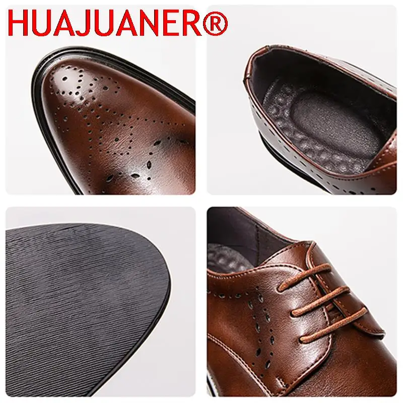 Fashion Brogue Shoes Men Formal Dress Business Oxford Male Comfortable Lace-up Casual Leather Shoes Retro Elegantes Gents Shoe