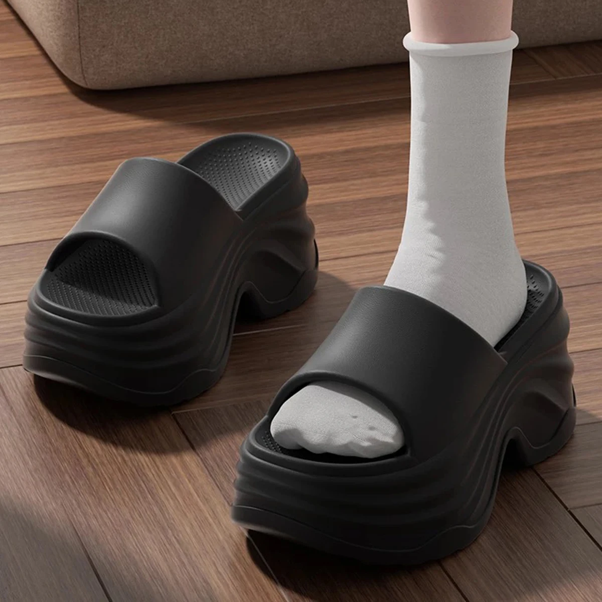 Women's outer wear height-increasing thick-soled EVA anti-slip sandals fashionable women's high-heeled slippers image 2