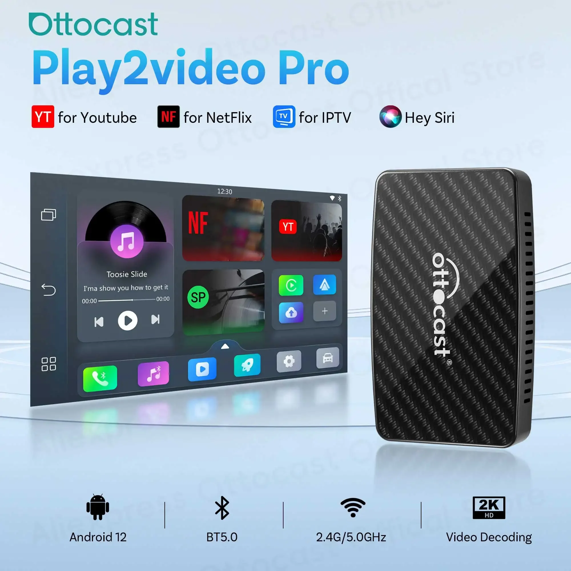 OTTOCAST Adattatore wireless CarPlay Android Auto Play2Video Pro Video Box Nuovi accessori per auto WiFi per Youtube per Netflix