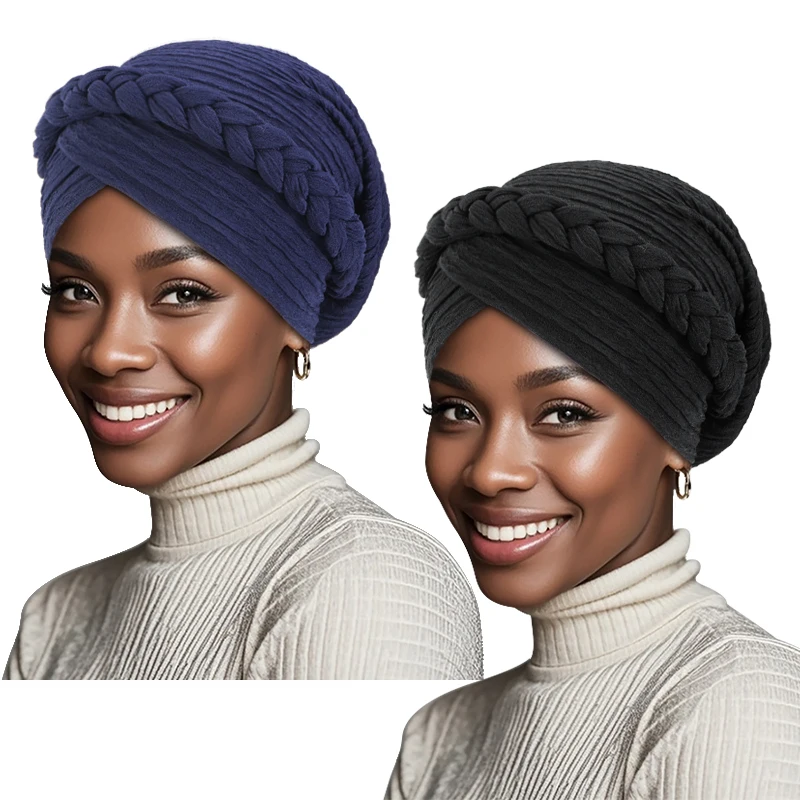 2 TEILE/LOS Solide Farben Frauen Böhmischen stil Handgemachte Geflecht Turban Kopf Wrap Twist Bandana Kopf Schal – Detail 4