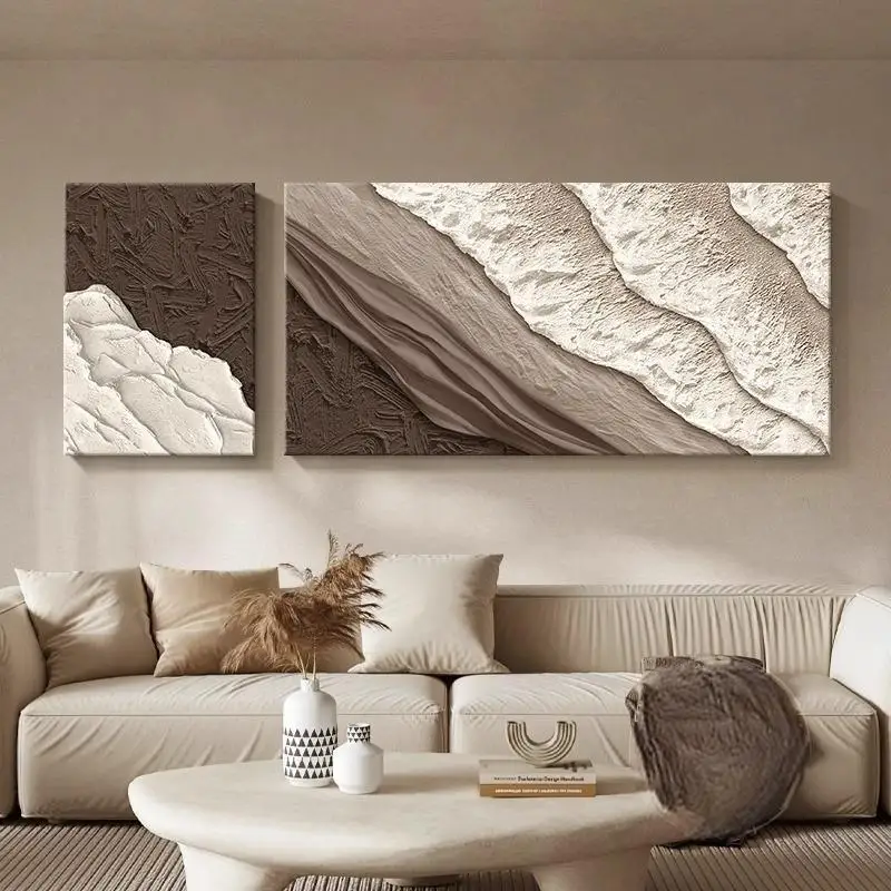Italian minimalist black and white living room decorative painting abstract art texture mural wabi sabi sofa background wall