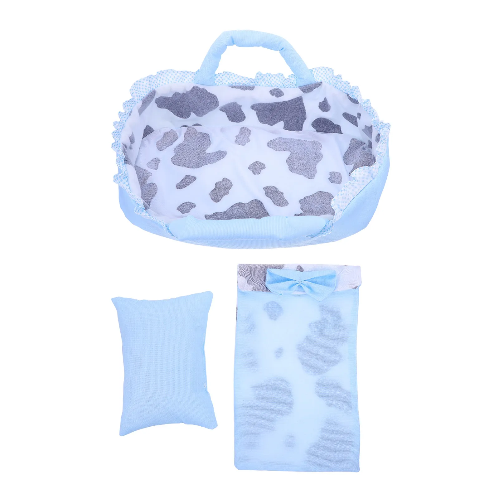 

Reborn Baby Bassinet 35Cm Blue Handheld Crib Bed Carrier Pillow Blanket Dollhouse Scene DIY Portable Miniature Cradle Decor