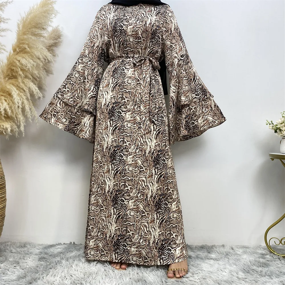 

2024 Djellaba Print Abayas for Women Muslim Dress Belted Islamic Clothing Dubai Abaya Turkey Kaftan Eid Ramadan Caftan Robe Gown