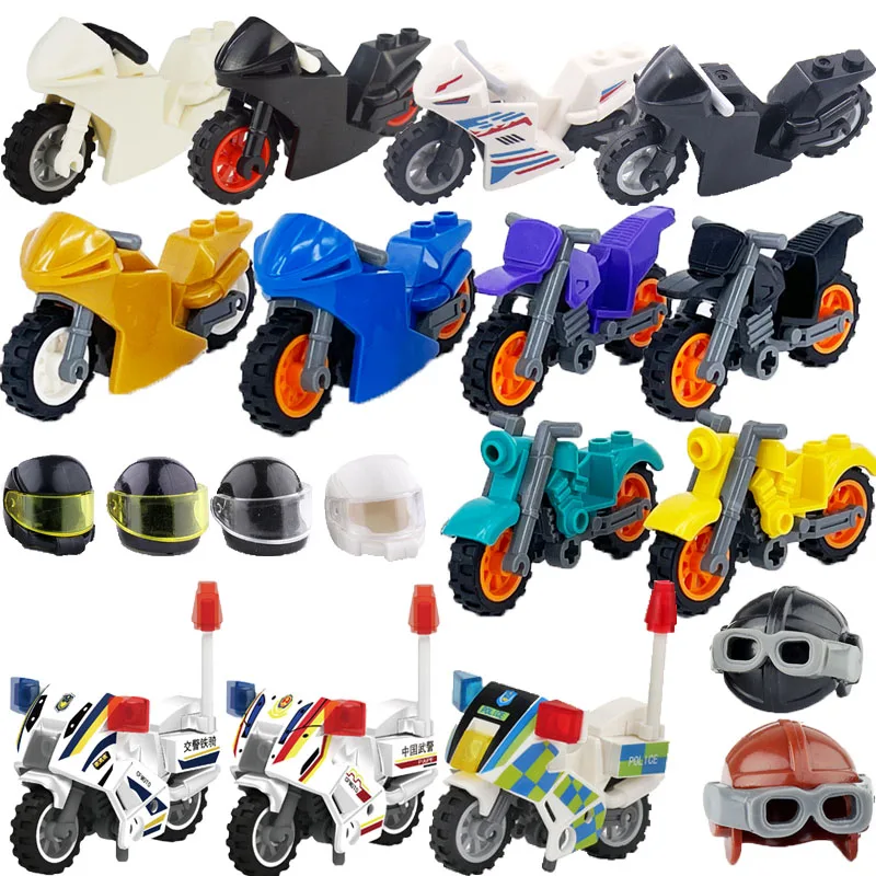 Armed Police Figures Military Building Blocks RacingTtraffic Police SWAT Escort Motorcycle Helmet Bricks MOC Toys For Kids J056