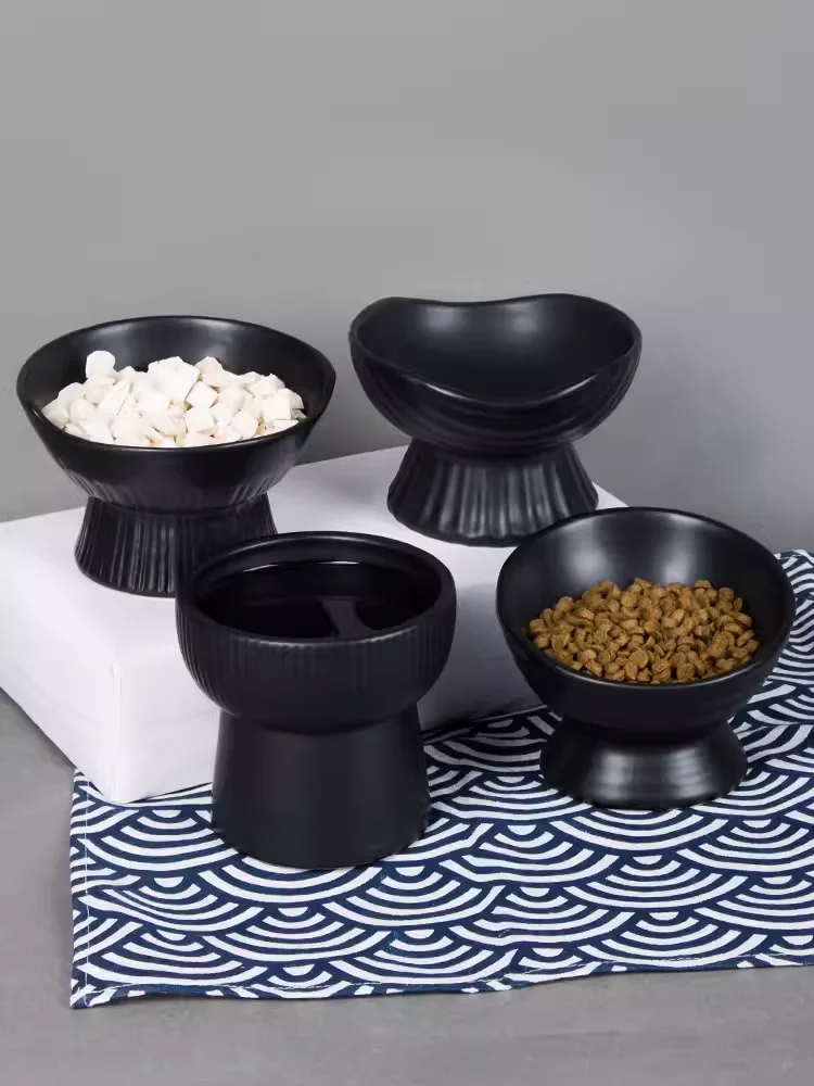 Black Ceramic Dog Water Bowl  Pet Feeder  Large Capacity Anti-tilt Cat Food Tall Bowl  Pet Supplies  Dog Accessories