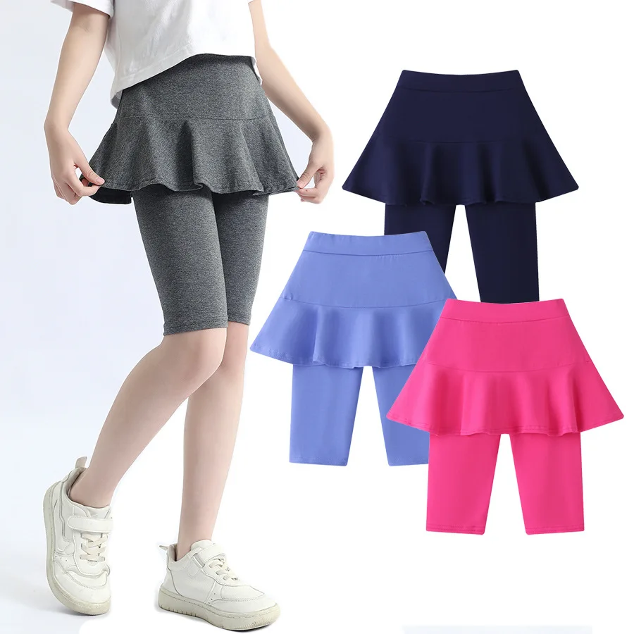 Girls Cotton Ruffle Skorts Fake Two-Piece Leggings Shorts Summer Activewear 4-11Y Children's Clothing