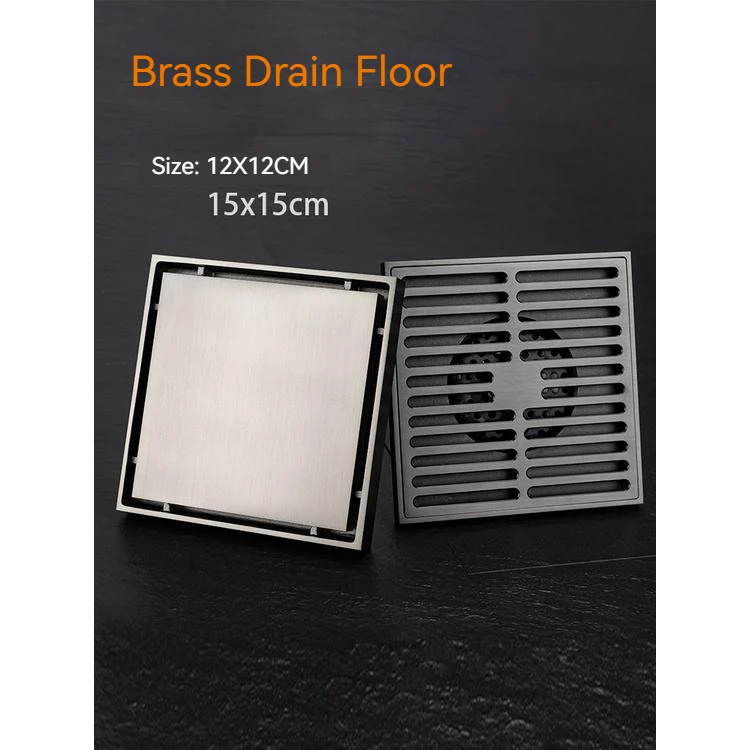 Brass Square Floor Drain， Size: 12CMX12CM; 15X15CM, could used in bathroom,  terrace， outdoor and etc.