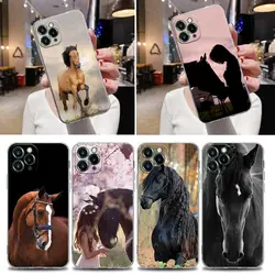 Animal Galloping Horse Girl Drawing Clear Phone Case For iPhone 15 13 11 12 14 Pro Max X XS 7 8 14 Plus Case Silicone Back Cover