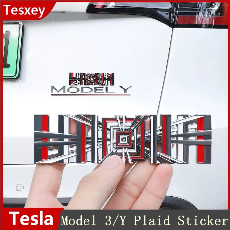 2022 Plaid Logo adesivi Tag coda Plaid Logo griglia auto metallo lettera coda Tag adesivo per Tesla modello 3 Y S X accessori auto