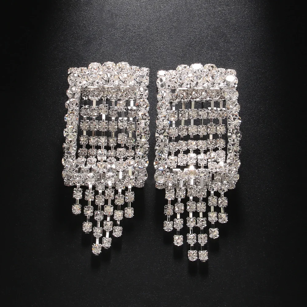 Stonefans Exaggerated Geometric Tassel Earrings for Women Luxury Rhinestone Earrings Dressing Ball Party Jewelry Accessories