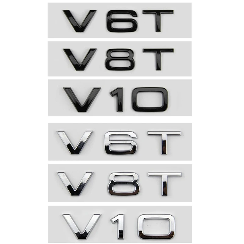 

2pcs Car Styling ABS V6T V8T V10 Letter Emblem Tail Trunk Fender Side Badge Sticker For Audi A4 A3 A5 A6 Q3 Q5 Q7 S6 Accessories