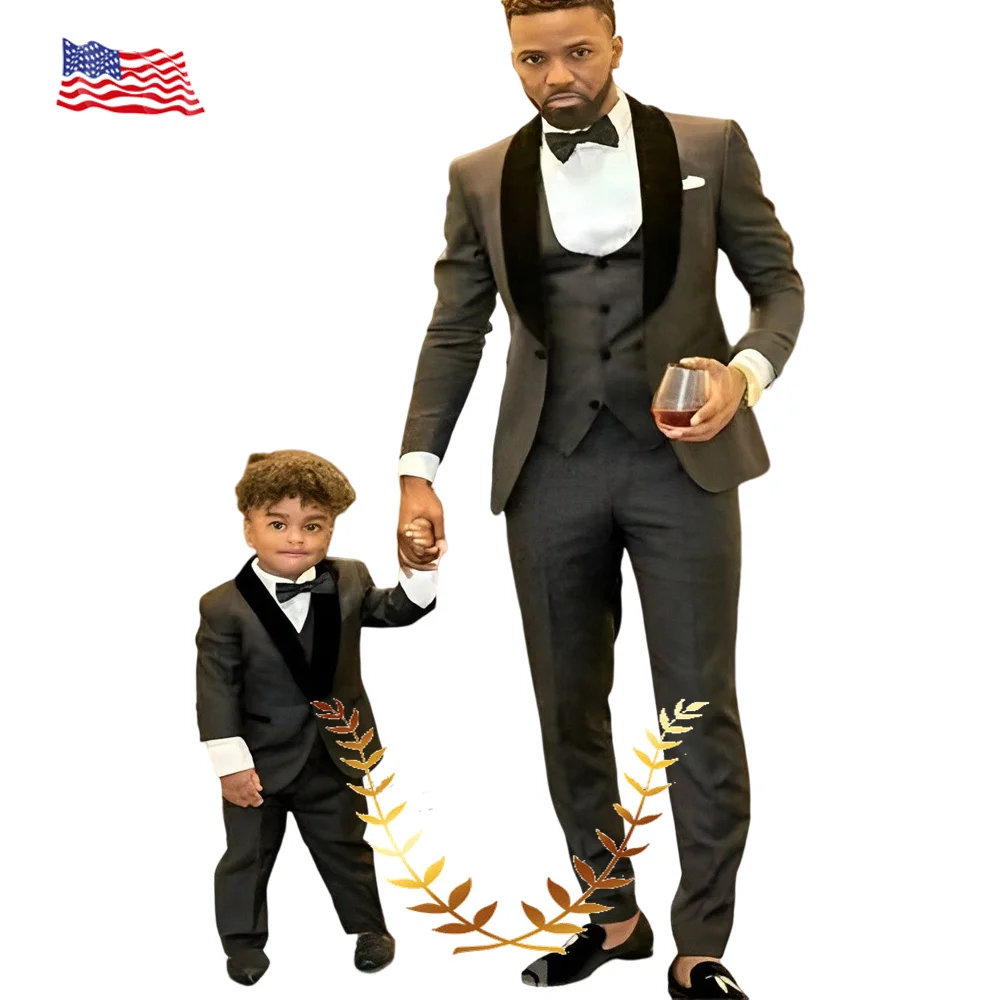 Men\'s Suit Wedding Tuxedo Groom\'s Party Jacket Pants Vest 3-piece Set Handsome New Male Suit Parent-Child Wear