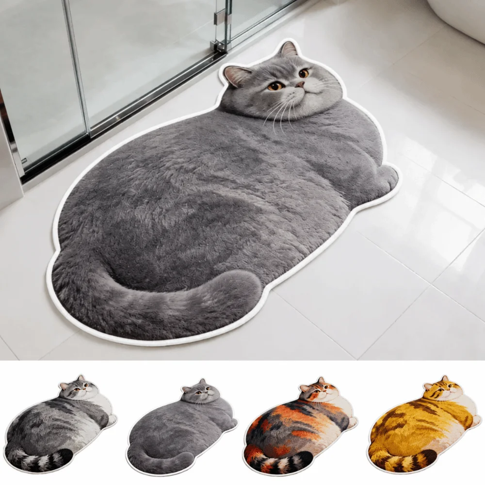 40*60cm Cute Cat Crystal Velvet Floor Mat Russian Blue Ginger Cat Bedroom Door Small Rug Soft Abrasion-resistant Floor Mat