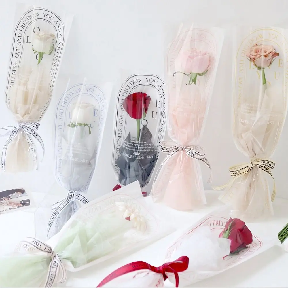 

20pcs Romantic Single Flower Wrapping Bags Transparent Waterproof Flower Arrangement Bags Opp Bag Floral Gift Bags Mother's Day