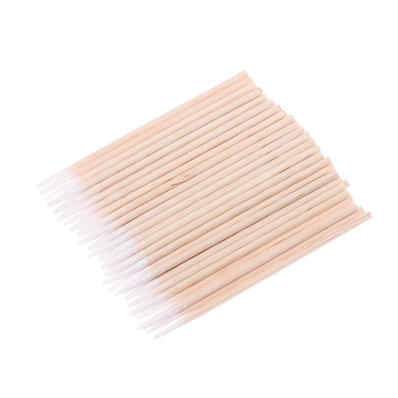 100pcs Disposable Ultra-small Cotton Swab Lint Free Micro Brushes Wood Cotton Buds Swabs Eyelash Extension Glue Removing Tools