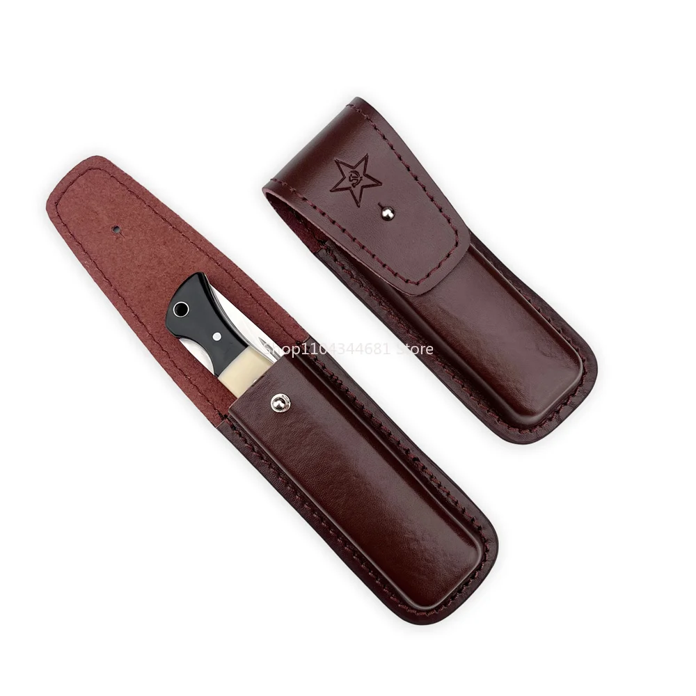 Premium Leather Sheath NKVD Folding Knife Wear-resistant Material, Equipped with Secure Snap Button Closure and Belt Loop Design