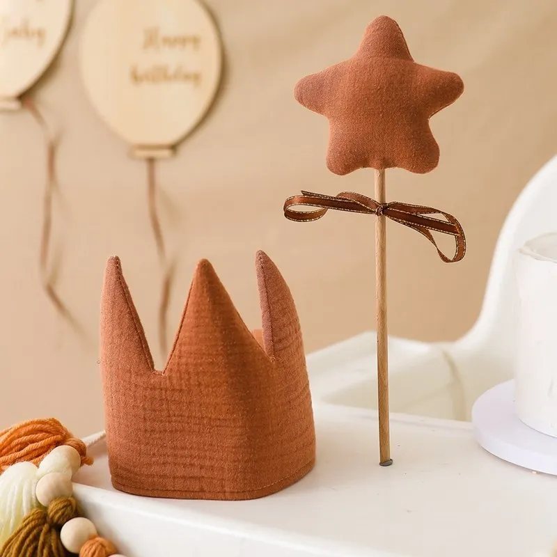 Baby 0-6 Toy Birthday Party Decorative Cap Cotton Wood Wishing Star Fairy Stick Growth  Birthday Crown Shower Photo Props Gifts