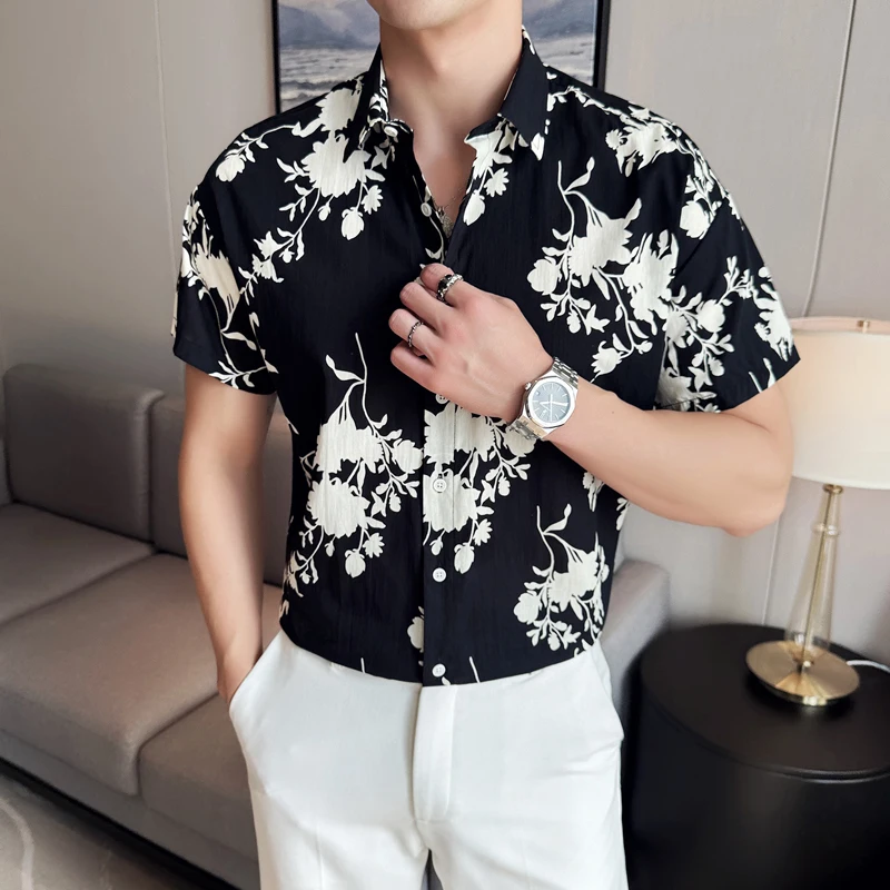 

Men's Casual Fashion Multi-Color Floral Short-Sleeve Cotton Shirt