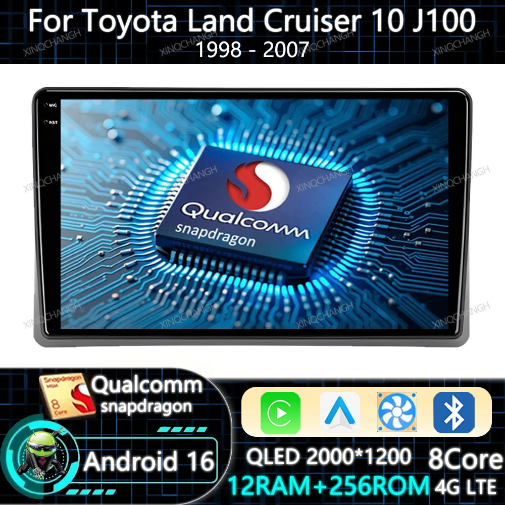 Android 16 Car Radio Carplay Auto For Toyota Land Cruiser 10 J100 100 1998 - 2007 Head Unit Qualcomm BT Multimedia Video Player