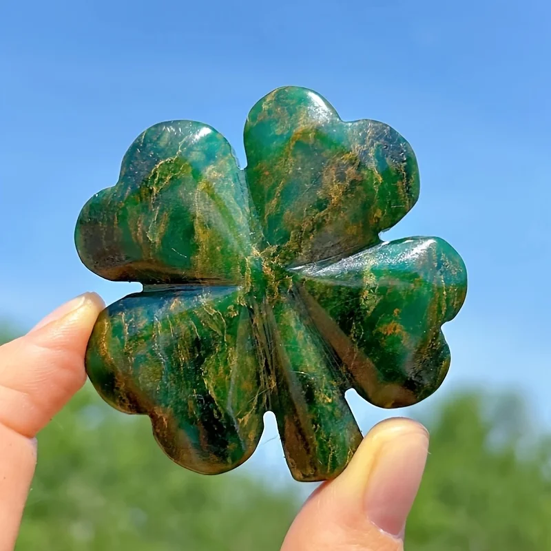 1 pieza creada-piedra de cristal de Esmeralda tallado de trébol de cuatro hojas-piedra preciosa suelta verde y amarilla veteada para hacer joyería DIY