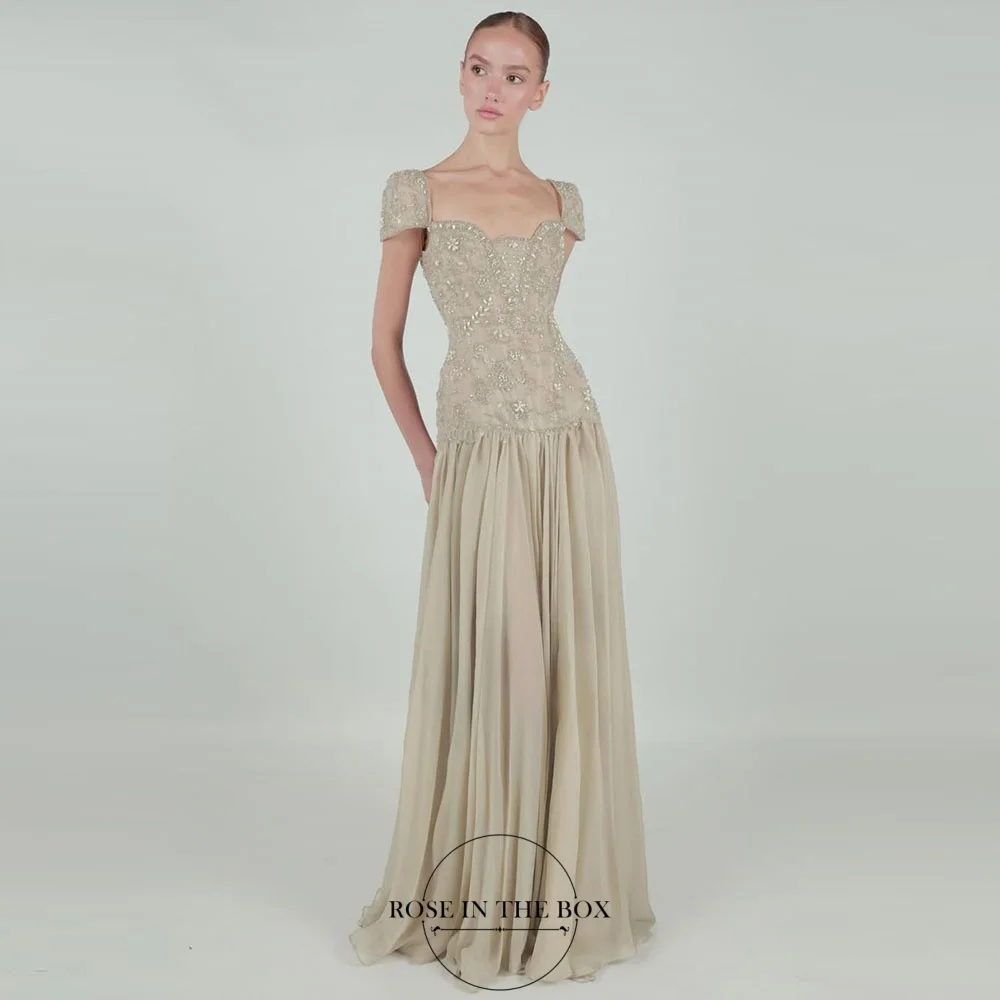 ROSEINTHEBOX Customized Short Sleeve Evening Dresses Luxury 2026 Square Neck فساتين سهرة Mermaid Beaded Party Dress