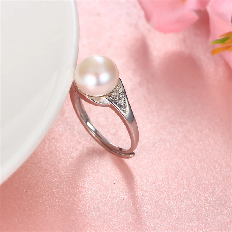 

YWYC Freshwater Pearl Adjustable Rings for Women Zircon Crystal 925 Sterling Silver Rings Jewlery Gift 2025 New Arrivals