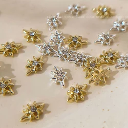10Pcs Y2k Metal Silver/Gold Diamond Starlight Nail Charms 5.8*8.3mm Alloy Star Nail Art With Crystal Diamond Star Nail Parts